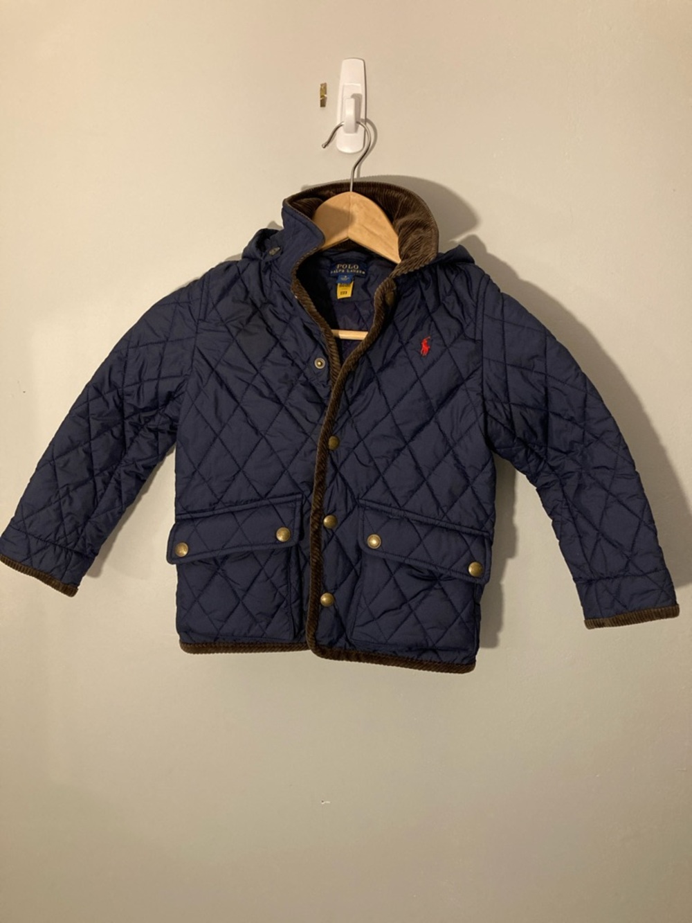 Polo by Ralph Lauren Navy Quilted Puffer Jacket with Brown Trim
